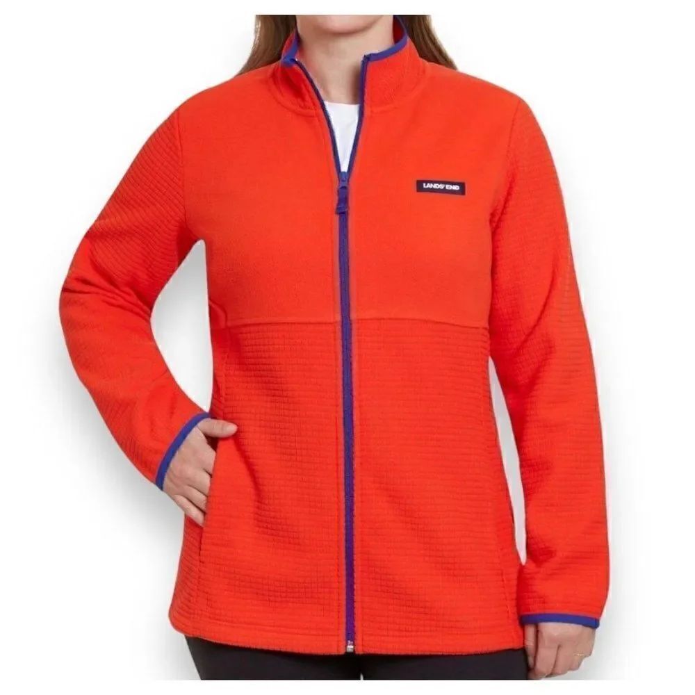 Lands' End Ladies Grid Fleece Zip Up Jacket XS